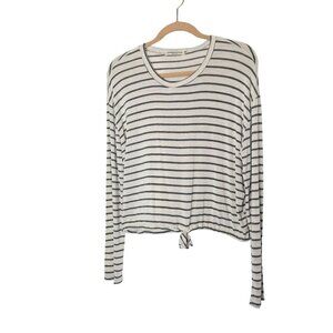 Chance Or Fate Womens Striped Long-Sleeve Drawstring Hem Top M Beige &‎ Black